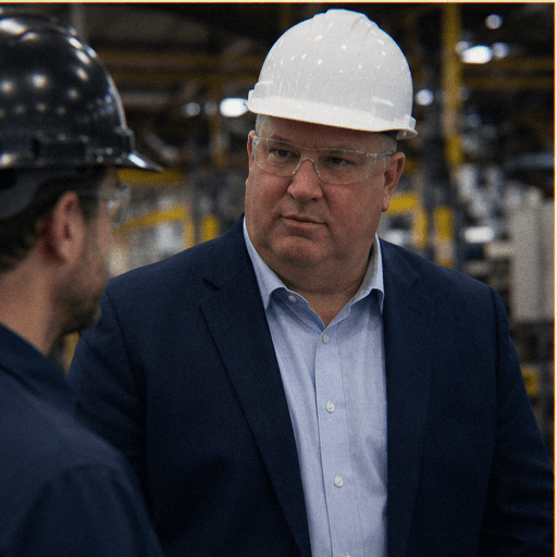 Dan Flynn on a manufacturing floor with an operator