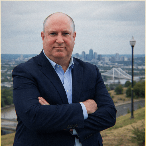 Dan Flynn with a city skyline backdrop