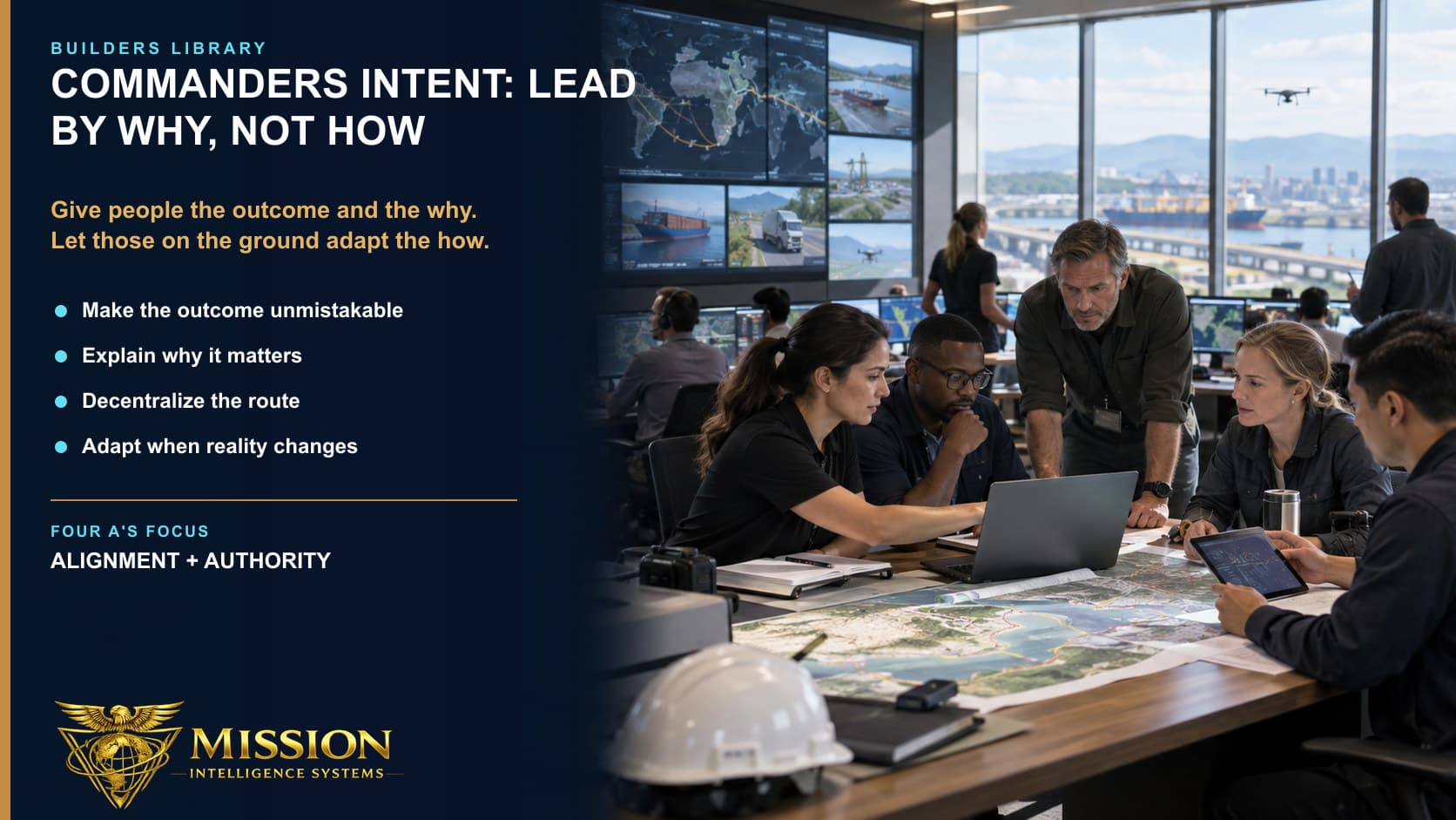 A multidisciplinary operations team adapts its route to current conditions after receiving a clear desired outcome and purpose.